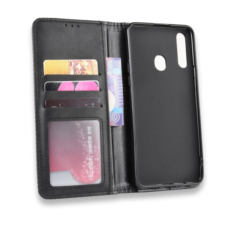 For Galaxy A20s Magnetic Buckle Retro Crazy Horse Texture Horizontal Flip Leather Case , with Holder & Card Slots & Photo Frame(Black) - Galaxy Phone Cases by buy2fix | Online Shopping UK | buy2fix