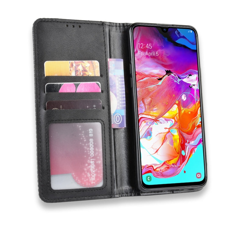 For Galaxy A20s Magnetic Buckle Retro Crazy Horse Texture Horizontal Flip Leather Case , with Holder & Card Slots & Photo Frame(Black) - Galaxy Phone Cases by buy2fix | Online Shopping UK | buy2fix