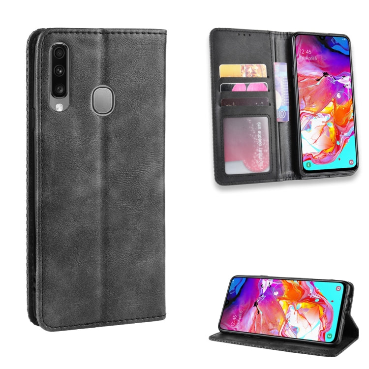 For Galaxy A20s Magnetic Buckle Retro Crazy Horse Texture Horizontal Flip Leather Case , with Holder & Card Slots & Photo Frame(Black) - Galaxy Phone Cases by buy2fix | Online Shopping UK | buy2fix