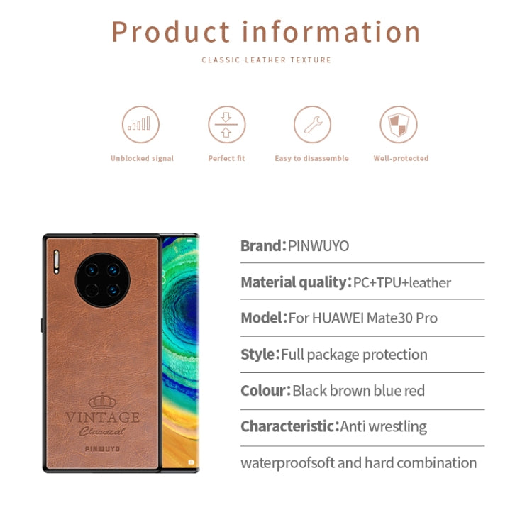 For Huawei Mate 30 Pro PINWUYO Pin Rui Series Classical Leather, PC + TPU + PU Leather Waterproof and Anti-fall All-inclusive Protective Case(Black) - Huawei Cases by PINWUYO | Online Shopping UK | buy2fix