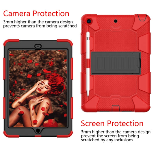 For iPad 10.2 Shockproof Two-Color Silicone Protection Case with Holder & Pen Slot(Red+Black) by buy2fix