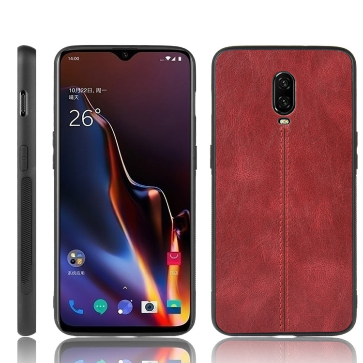 For OnePlus 6T Shockproof Sewing Cow Pattern Skin PC + PU + TPU Case(Red) - OnePlus Cases by buy2fix | Online Shopping UK | buy2fix