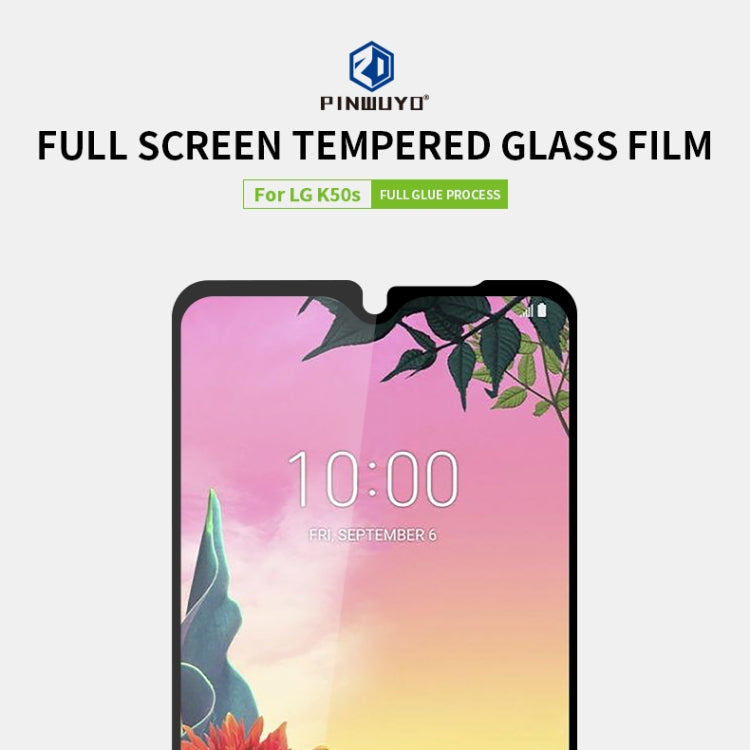 For LG K50s PINWUYO 9H 2.5D Full Screen Tempered Glass Film(Black) - LG Tempered Glass by PINWUYO | Online Shopping UK | buy2fix