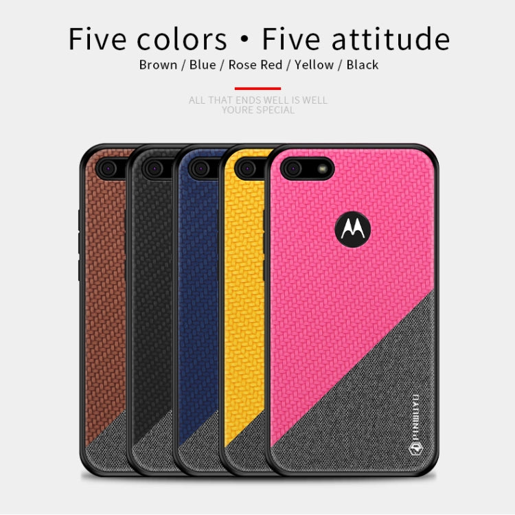 For Motorola Moto E6 Play PINWUYO Rong Series Shockproof PC + TPU+ Chemical Fiber Cloth Protective Cover(Brown) - Motorola Cases by PINWUYO | Online Shopping UK | buy2fix