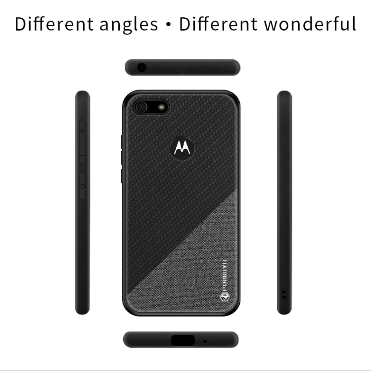 For Motorola Moto E6 Play PINWUYO Rong Series Shockproof PC + TPU+ Chemical Fiber Cloth Protective Cover(Brown) - Motorola Cases by PINWUYO | Online Shopping UK | buy2fix