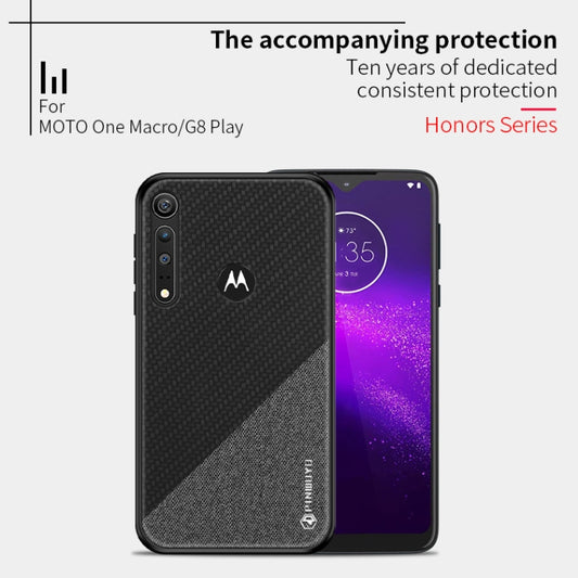 For MOTO G8 Play / One Macro PINWUYO Rong Series Shockproof PC + TPU+ Chemical Fiber Cloth Protective Cover(Black) by PINWUYO