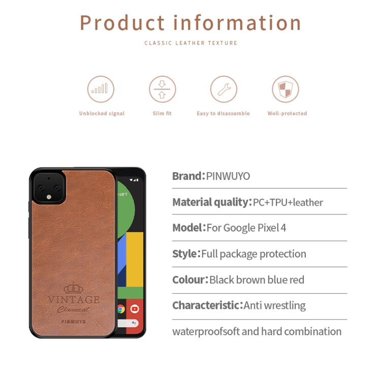 For Google Pixel 4 PINWUYO Pin Rui Series Classical Leather Texture PC + TPU Waterproof Anti-fall All-inclusive Protective Case Shell(Black) - Google Cases by PINWUYO | Online Shopping UK | buy2fix