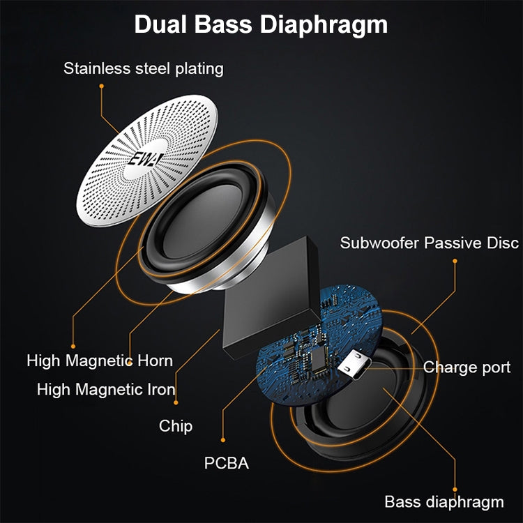 EWA A109M Portable Bluetooth Speaker Wireless Heavy Bass Bomm Box Subwoofer Phone Call Surround Sound Bluetooth Shower Speaker(Silver) - Mini Speaker by EWA | Online Shopping UK | buy2fix