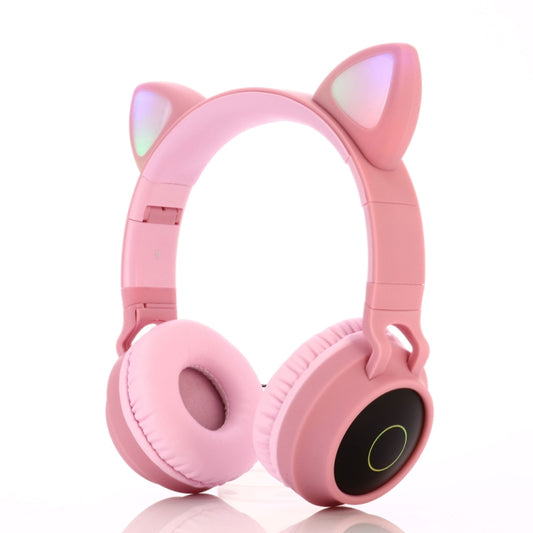 BT028C Cute Cat Ear Bluetooth 5.0 Headphones Foldable On-Ear Stereo Wireless Headset Headphone with Mic / LED Light / FM Radio / TF Card(Pink) by buy2fix