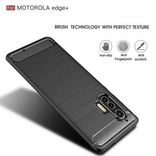 For Motorola Moto Edge Plus 2020 Brushed Texture Carbon Fiber TPU Case(Red) by buy2fix