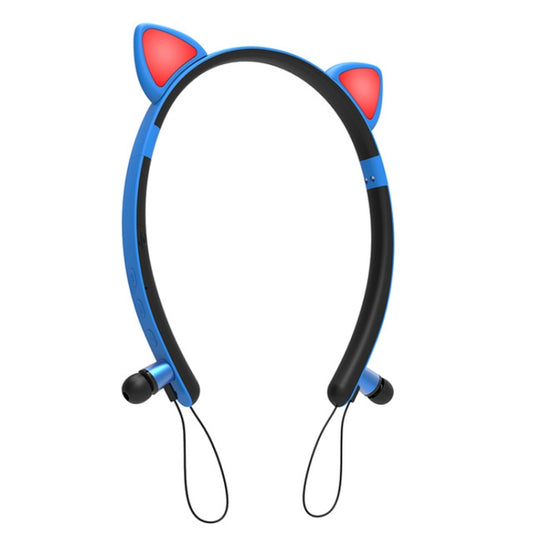 ZW29 Cat Ear Stereo Sound HIFI Fashion Outdoor Portable Sports Wireless Bluetooth Headset with Mic & LED Light Glowing(Blue) by buy2fix