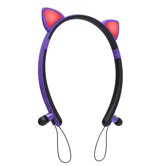 ZW29 Cat Ear Stereo Sound HIFI Fashion Outdoor Portable Sports Wireless Bluetooth Headset with Mic & LED Light Glowing(Purple) by buy2fix
