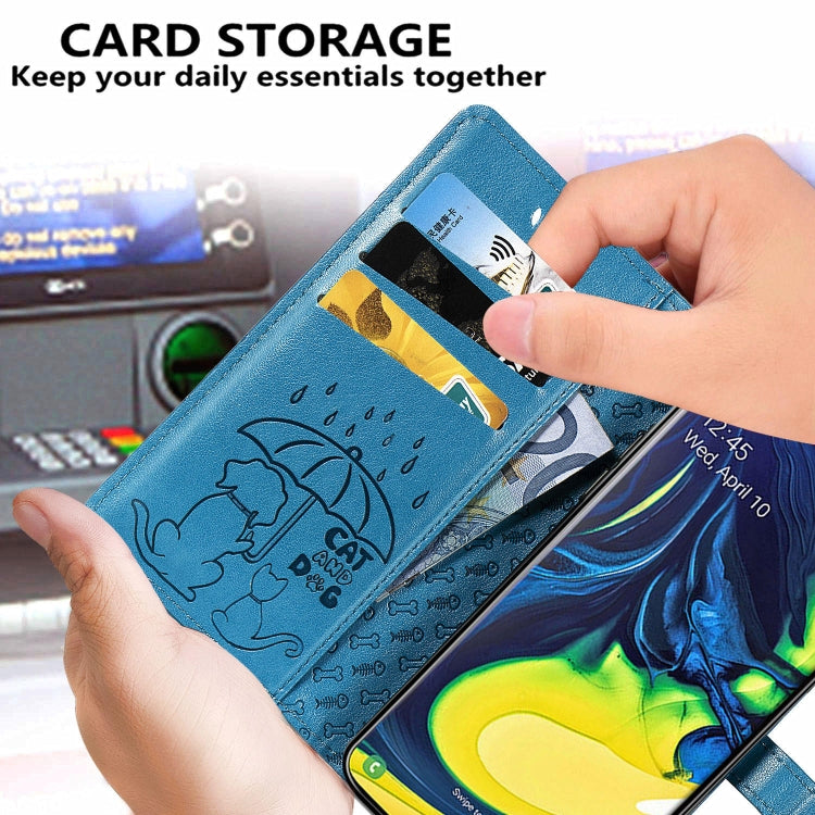 For Galaxy A80/A90 Cute Cat and Dog Embossed Horizontal Flip Leather Case with Bracket / Card Slot / Wallet / Lanyard(Pink) by buy2fix