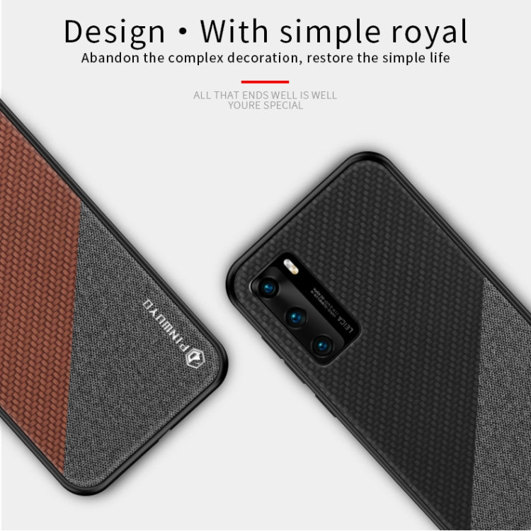 For Huawei P40 PINWUYO Rong Series Shockproof PC + TPU+ Chemical Fiber Cloth Protective Cover(Brown) - Huawei Cases by PINWUYO | Online Shopping UK | buy2fix