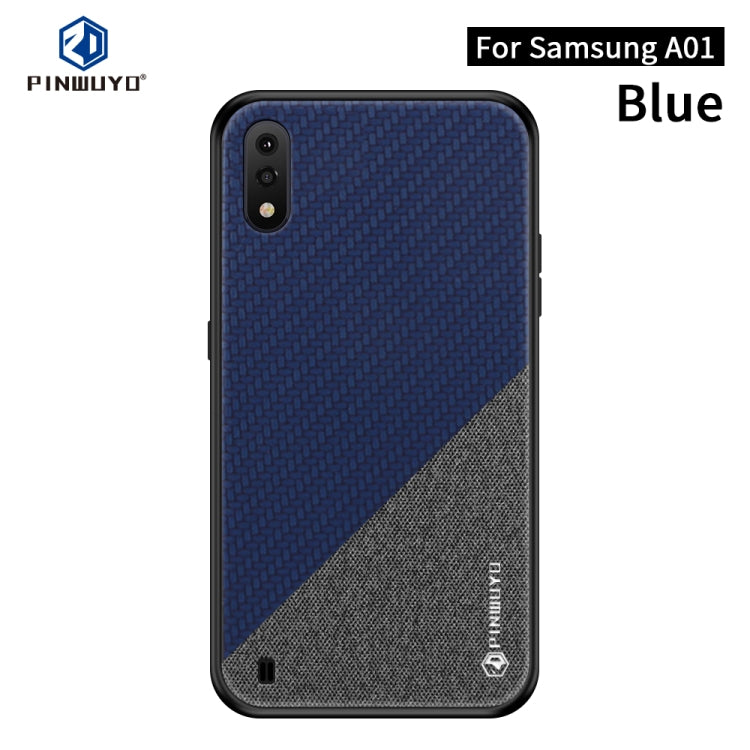 For Galaxy A01 PINWUYO Rong Series Shockproof PC + TPU+ Chemical Fiber Cloth Protective Cover(Blue) - Galaxy Phone Cases by PINWUYO | Online Shopping UK | buy2fix