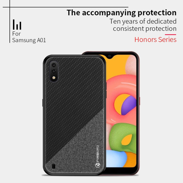 For Galaxy A01 PINWUYO Rong Series Shockproof PC + TPU+ Chemical Fiber Cloth Protective Cover(Blue) - Galaxy Phone Cases by PINWUYO | Online Shopping UK | buy2fix