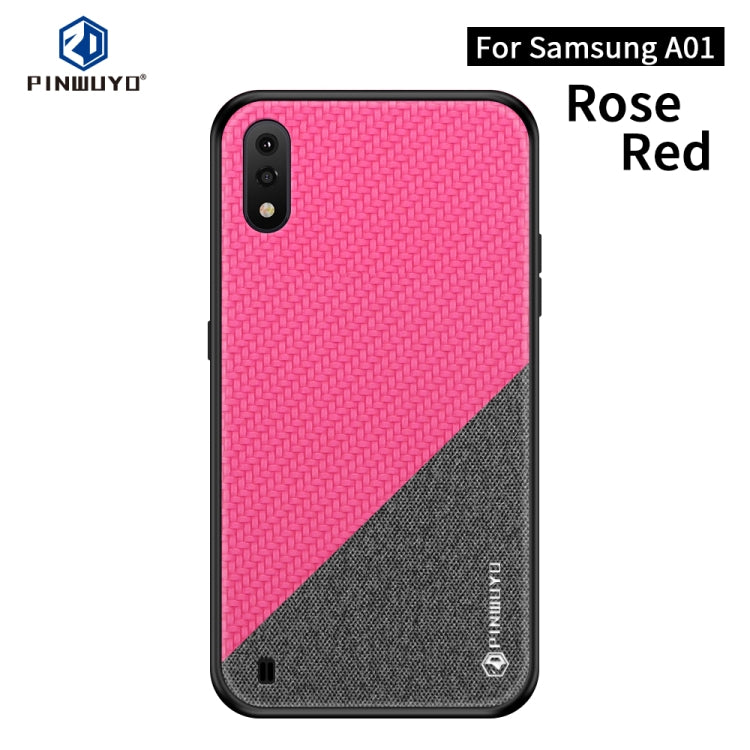 For Galaxy A01 PINWUYO Rong Series Shockproof PC + TPU+ Chemical Fiber Cloth Protective Cover(Red) - Galaxy Phone Cases by PINWUYO | Online Shopping UK | buy2fix