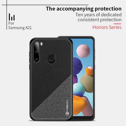 For Galaxy A21 PINWUYO Rong Series Shockproof PC + TPU+ Chemical Fiber Cloth Protective Cover(Red) by PINWUYO