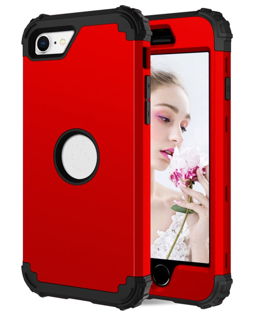 For iPhone SE 2022 / SE 2020 Silicone + PC Three-piece Anti-drop Mobile Phone Protection Back Cover(Red) by buy2fix