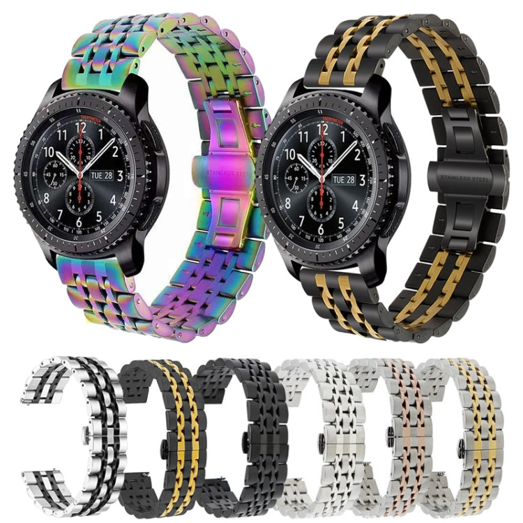 22mm For Huawei Watch GT2e GT2 46mm Seven Stainless Steel Watch Band(Silver black) - Watch Bands by buy2fix | Online Shopping UK | buy2fix