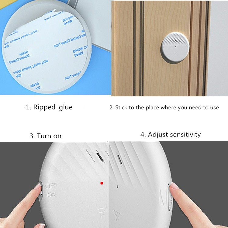 C100 125dB Vibration Sensor Alarm Door and Window Alarm Home Personal Anti-theft Alarm(White) by buy2fix