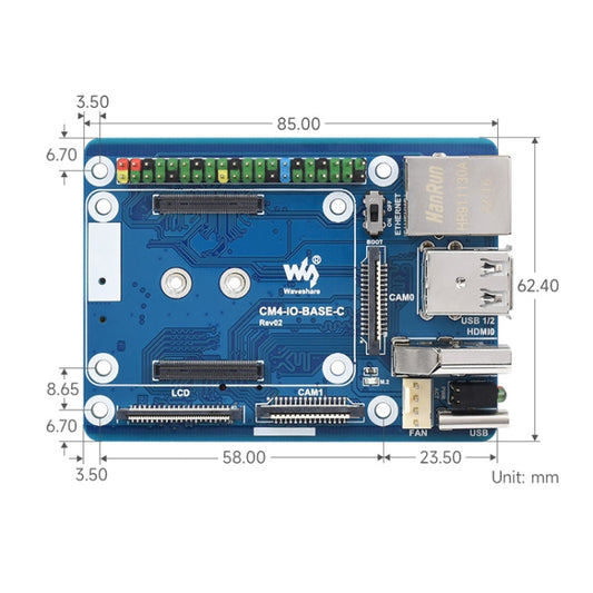 Waveshare CM4-IO-BASE-C For Raspberry Pi Compute Module 4 Mini Base Board, 23228 by Waveshare