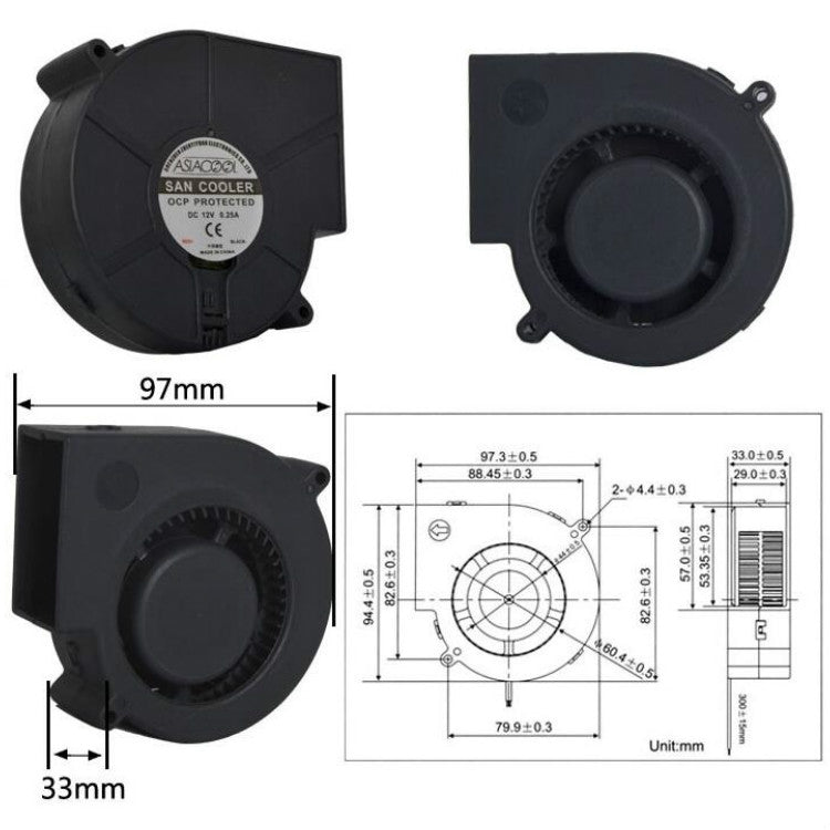 ASIACOOL Silent Turbo Blower Fan, Specification:9733 12V - Range Hood Parts by buy2fix | Online Shopping UK | buy2fix