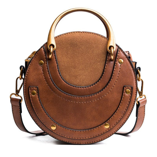 Circular Scrub PU Leather Women Bags Retro Handbag Shoulder Mini Bag(Brown) by buy2fix