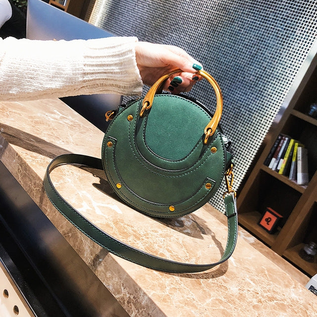 Circular Scrub PU Leather Women Bags Retro Handbag Shoulder Mini Bag(Brown) - Handbags by buy2fix | Online Shopping UK | buy2fix