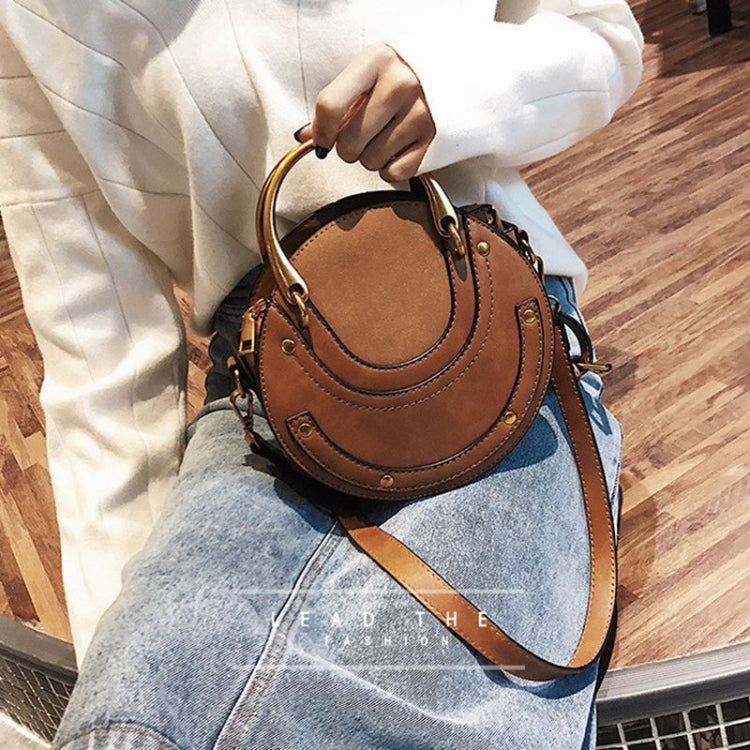 Circular Scrub PU Leather Women Bags Retro Handbag Shoulder Mini Bag(Brown) - Handbags by buy2fix | Online Shopping UK | buy2fix