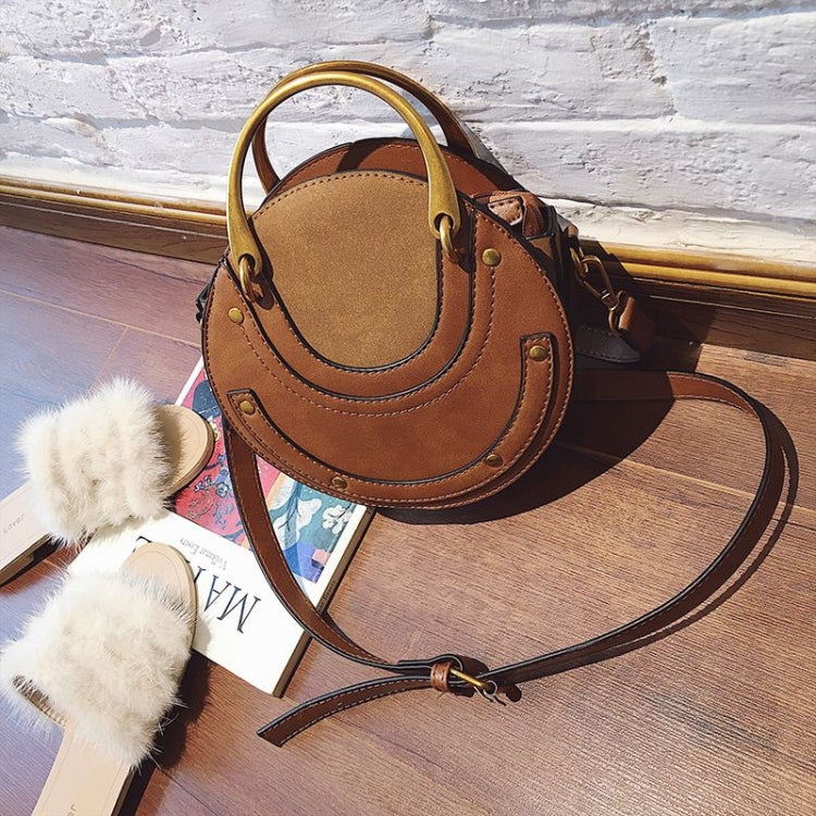 Circular Scrub PU Leather Women Bags Retro Handbag Shoulder Mini Bag(Brown) - Handbags by buy2fix | Online Shopping UK | buy2fix