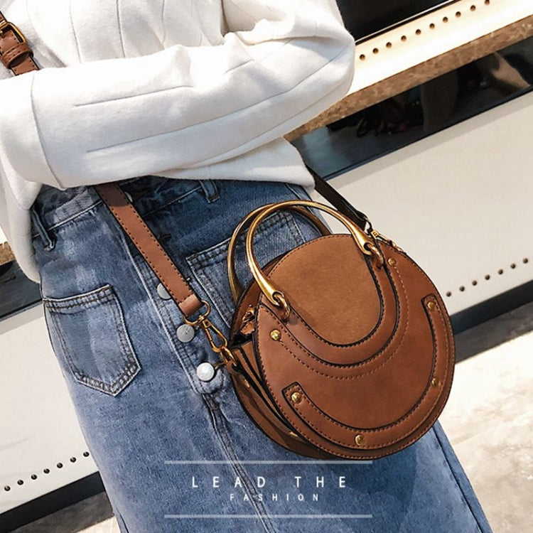 Circular Scrub PU Leather Women Bags Retro Handbag Shoulder Mini Bag(Brown) - Handbags by buy2fix | Online Shopping UK | buy2fix