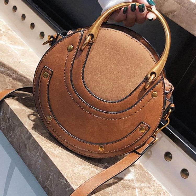 Circular Scrub PU Leather Women Bags Retro Handbag Shoulder Mini Bag(Brown) - Handbags by buy2fix | Online Shopping UK | buy2fix