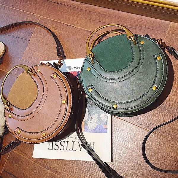 Circular Scrub PU Leather Women Bags Retro Handbag Shoulder Mini Bag(Brown) - Handbags by buy2fix | Online Shopping UK | buy2fix
