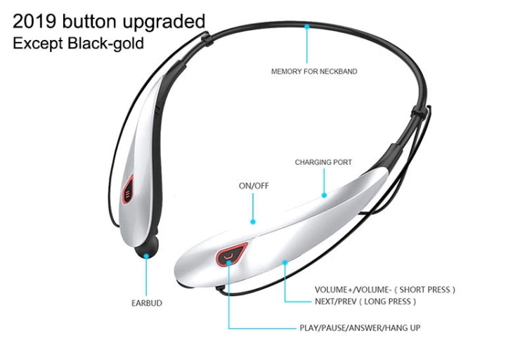 Large Capacity Battery Handsfree Sport Wireless Bluetooth Stereo Earphones with Mic(Black gold) - Neck-mounted Earphone by buy2fix | Online Shopping UK | buy2fix