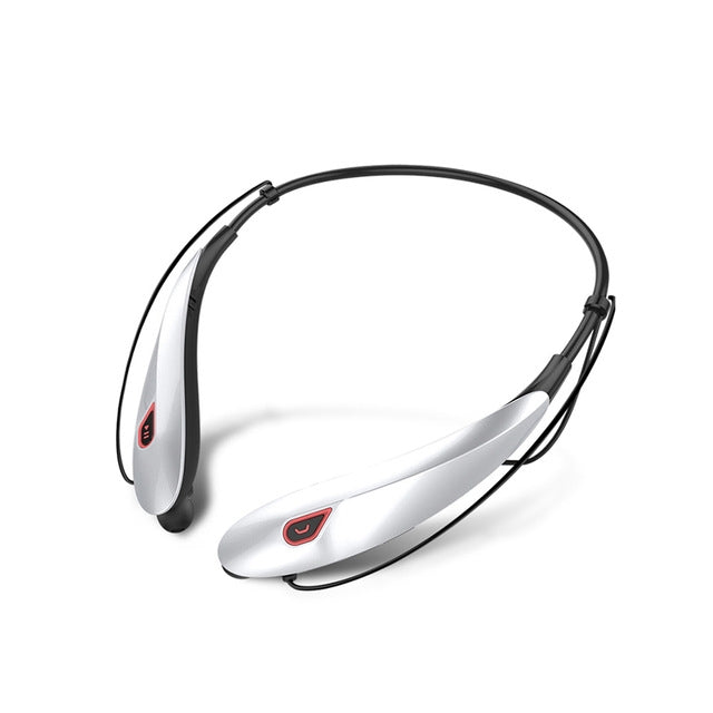 Large Capacity Battery Handsfree Sport Wireless Bluetooth Stereo Earphones with Mic(White Red) - Neck-mounted Earphone by buy2fix | Online Shopping UK | buy2fix