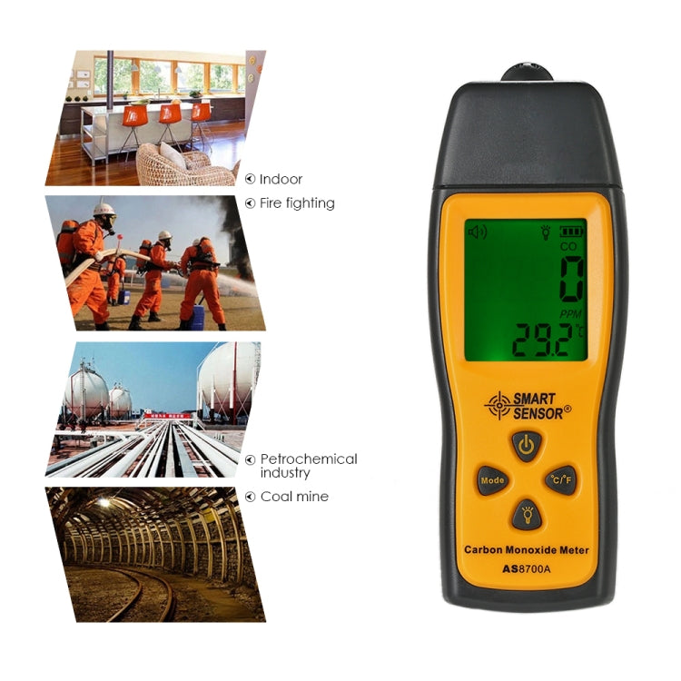Smart Sensor AS8700A Handheld Carbon Monoxide Meter High Precision Digital CO Leak Detector Analyzer, Sound Light Alarm, Range: 0-1000ppm - Gas Monitor by BENETECH | Online Shopping UK | buy2fix