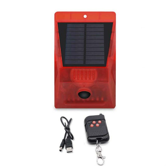 129dB Solar Alarm Light Human Body Induction Remote Control Alarm Farm Anti-theft Drive Object Sound and Light Alarm Light, Style:N911C English by buy2fix