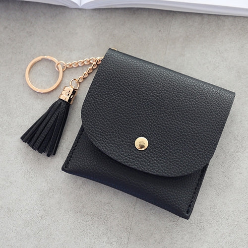 Fashion Women Wallet Short Leather Mini Casual ID Card Holders Bags Ladies Coin Clutch Tassel Bag(Black) by buy2fix