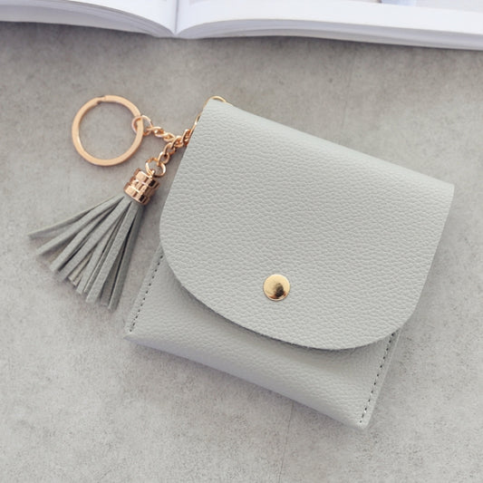 Fashion Women Wallet Short Leather Mini Casual ID Card Holders Bags Ladies Coin Clutch Tassel Bag(Gray) by buy2fix