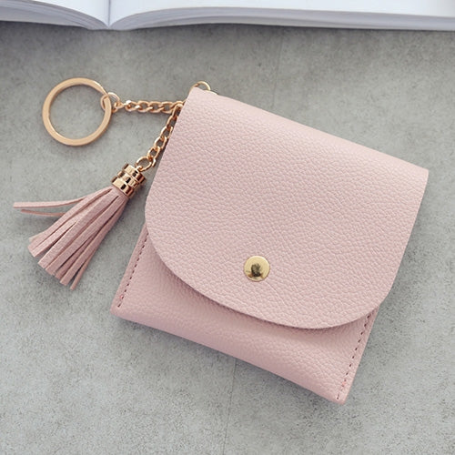 Fashion Women Wallet Short Leather Mini Casual ID Card Holders Bags Ladies Coin Clutch Tassel Bag(Pink) by buy2fix