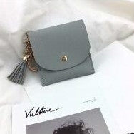 Fashion Women Wallet Short Leather Mini Casual ID Card Holders Bags Ladies Coin Clutch Tassel Bag(Grey Blue) by buy2fix