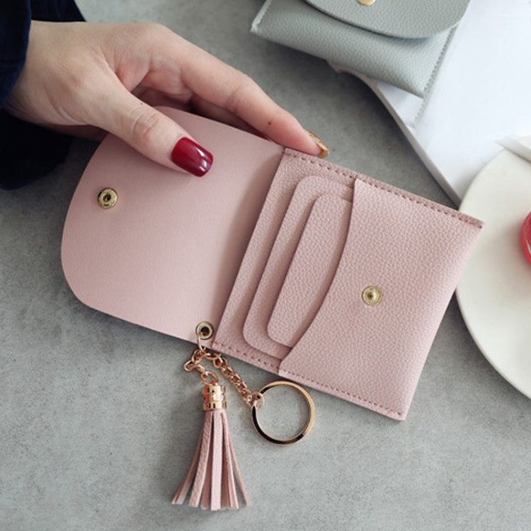 Fashion Women Wallet Short Leather Mini Casual ID Card Holders Bags Ladies Coin Clutch Tassel Bag(Grey Blue) - Wallets by buy2fix | Online Shopping UK | buy2fix
