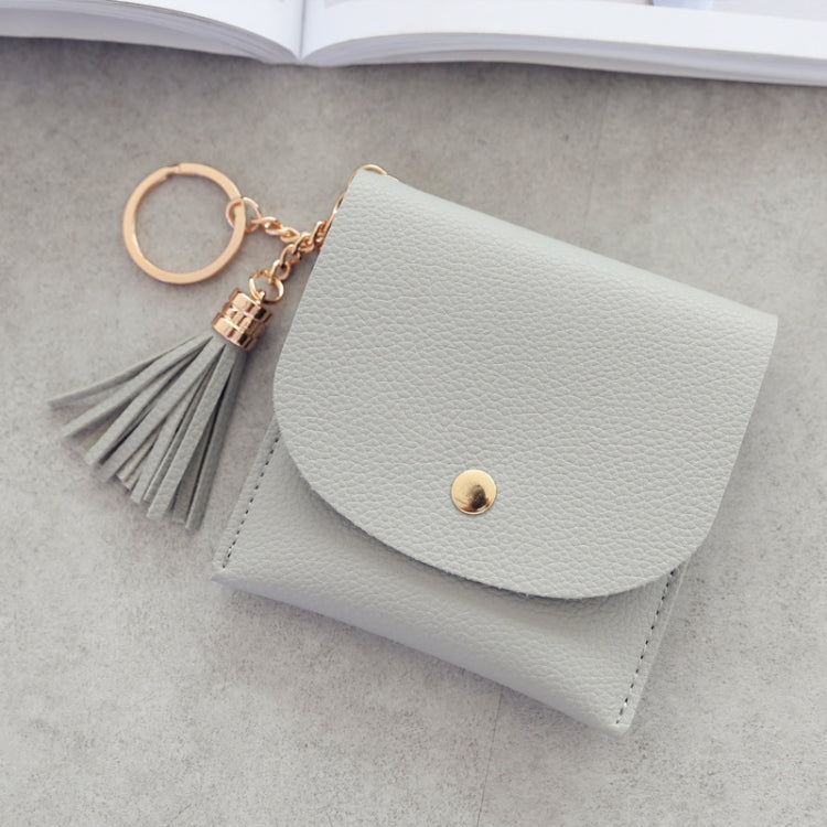 Fashion Women Wallet Short Leather Mini Casual ID Card Holders Bags Ladies Coin Clutch Tassel Bag(Grey Blue) - Wallets by buy2fix | Online Shopping UK | buy2fix