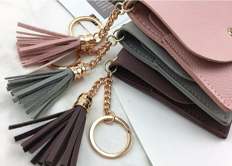 Fashion Women Wallet Short Leather Mini Casual ID Card Holders Bags Ladies Coin Clutch Tassel Bag(Grey Blue) - Wallets by buy2fix | Online Shopping UK | buy2fix