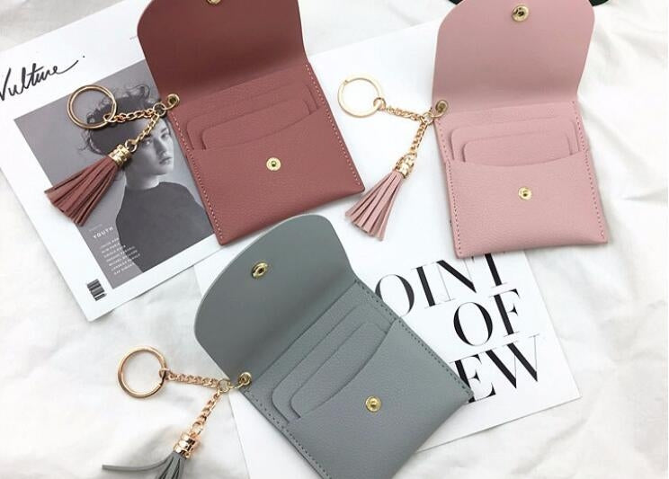 Fashion Women Wallet Short Leather Mini Casual ID Card Holders Bags Ladies Coin Clutch Tassel Bag(Grey Blue) - Wallets by buy2fix | Online Shopping UK | buy2fix
