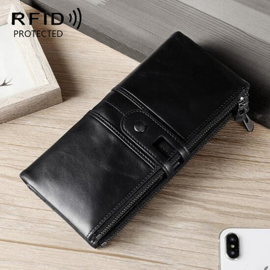 Ladies Genuine Leather Long Wallet Anti-theft Card Bag Multifunctional Clutch Bag(Black) by buy2fix