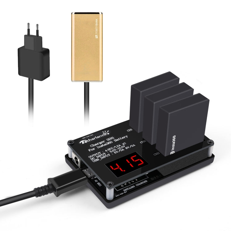 Micro USB Triple Battery Charger for Insta360 ONE X Panoramic Camera(Eu Plug) - Others by buy2fix | Online Shopping UK | buy2fix