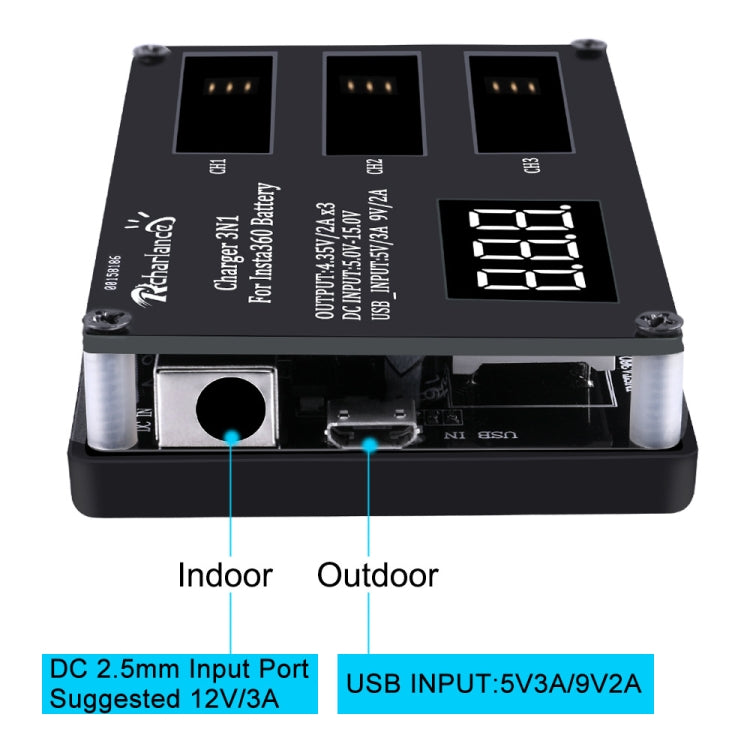 Micro USB Triple Battery Charger for Insta360 ONE X Panoramic Camera(Eu Plug) - Others by buy2fix | Online Shopping UK | buy2fix