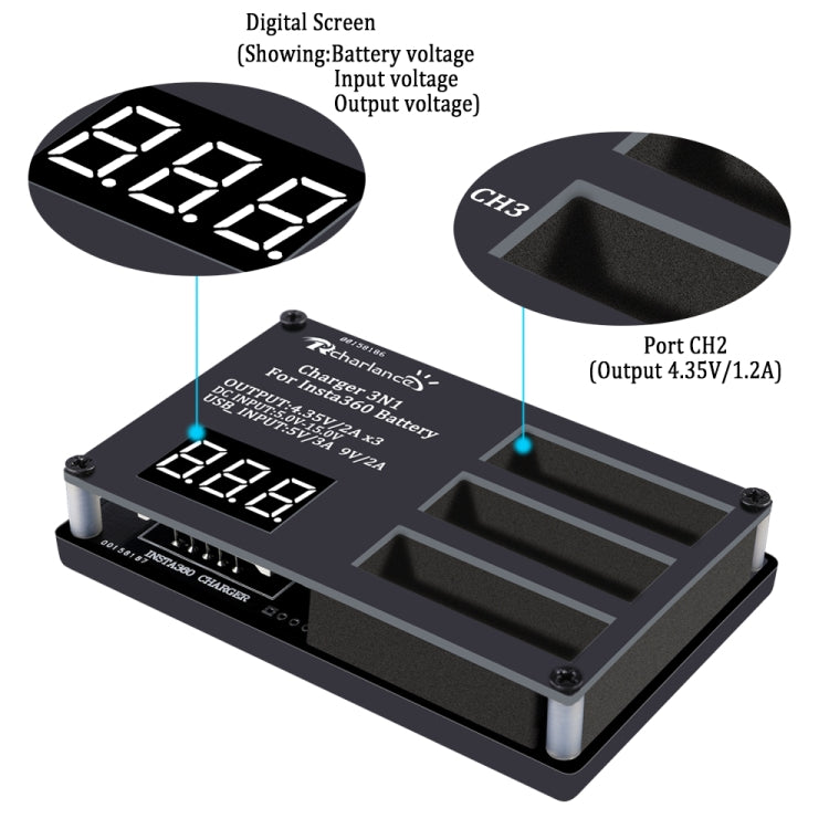 Micro USB Triple Battery Charger for Insta360 ONE X Panoramic Camera(Eu Plug) - Others by buy2fix | Online Shopping UK | buy2fix